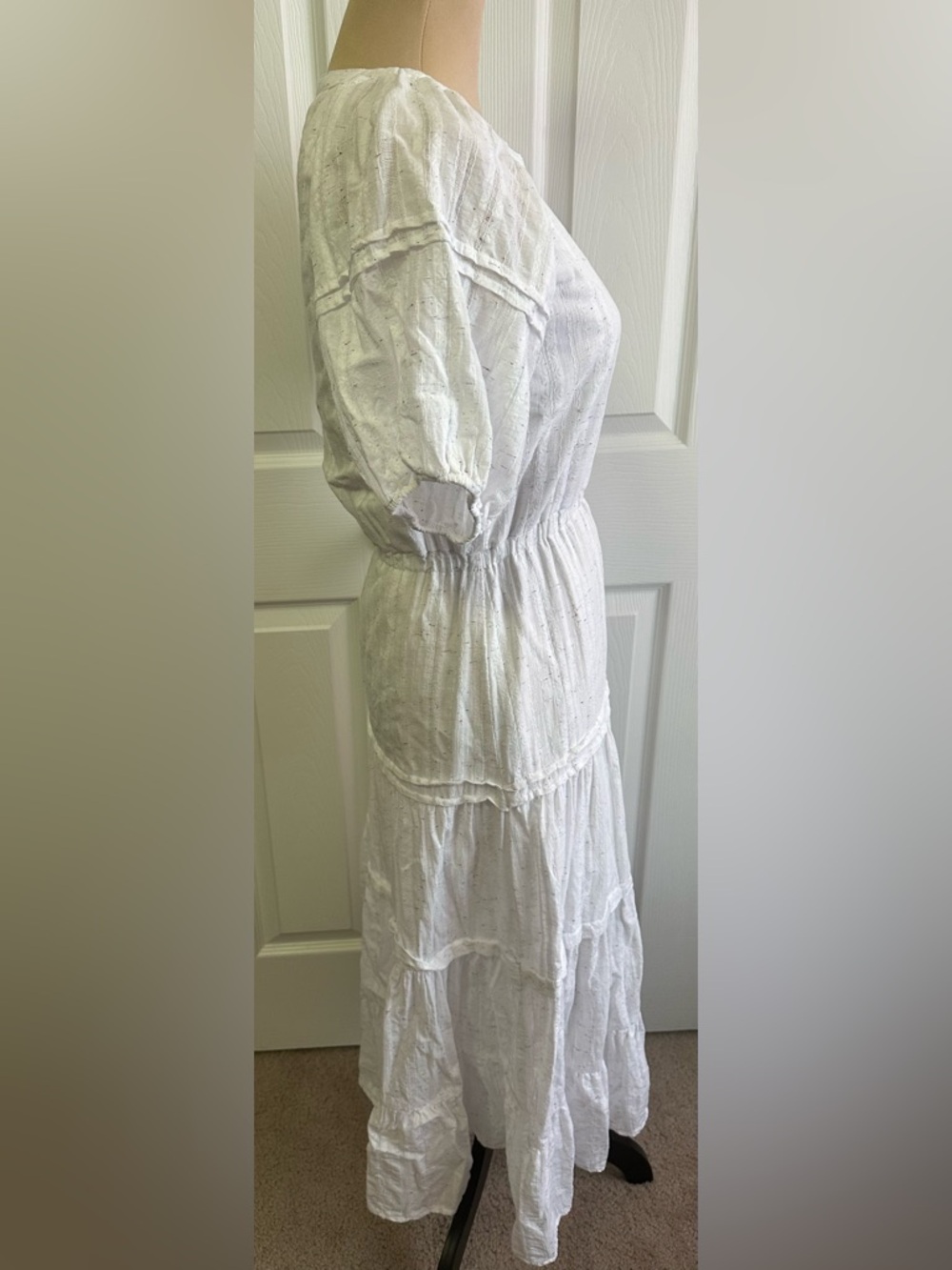 Betsey Johnson White Tiered Eyelet Midi Dress - Picture 4 of 7